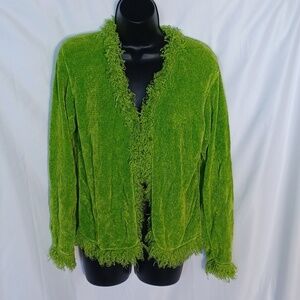 Vintage Rochelle California Grinchy  Knitted Chenile Cardigan Sweater- M
